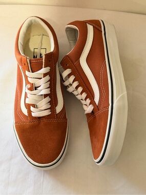 Vans Old Skool Burnt Orange Rust Terracotta Suede Canvas Sneakers size M 7 W 8.5